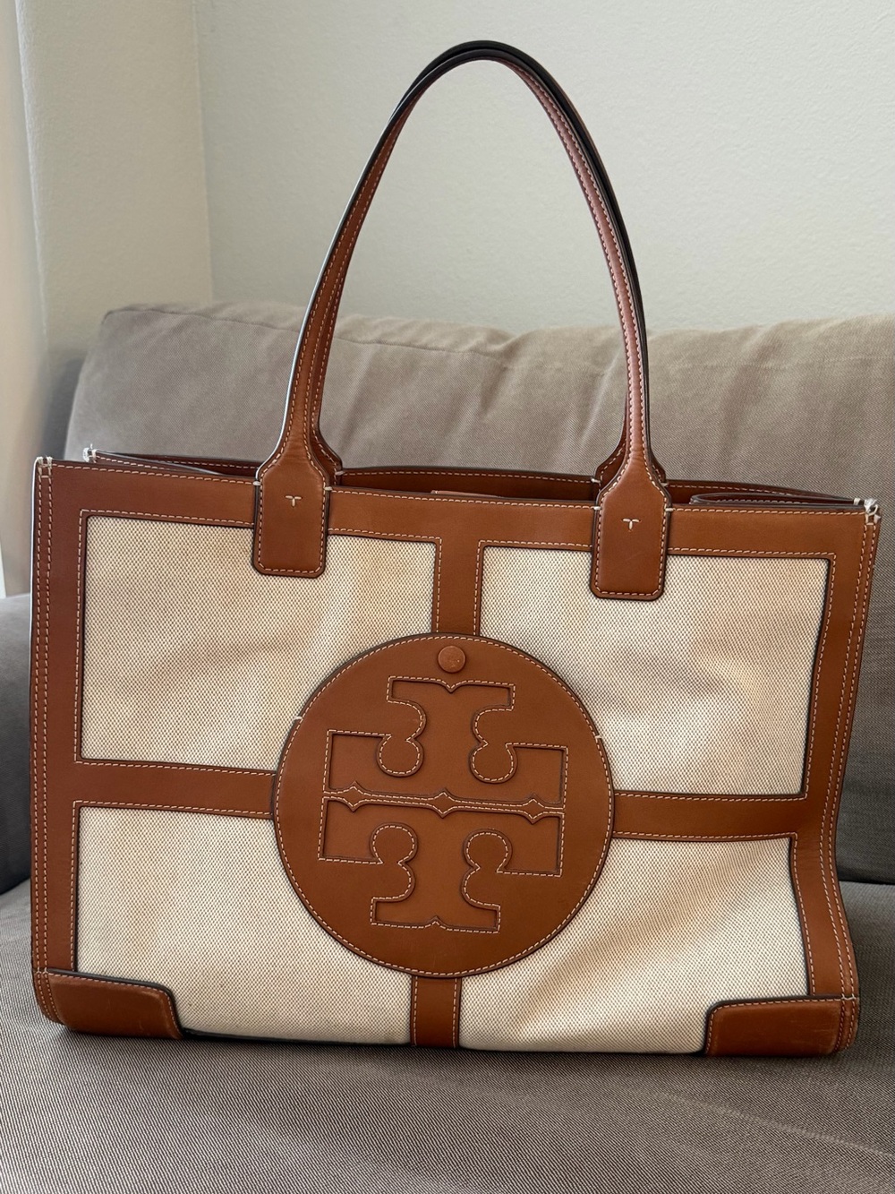 Tory Burch Ella Large Canvas Quadrant Tote Bag